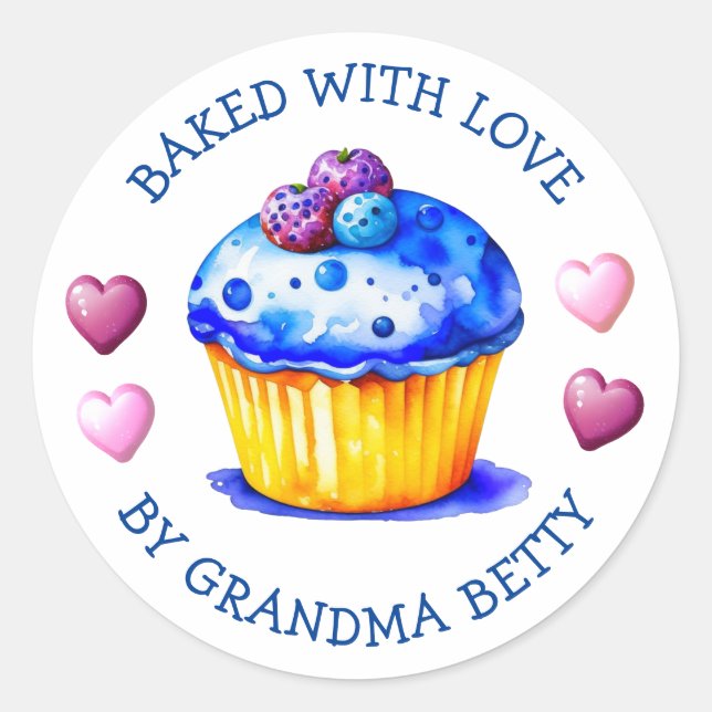 Bakat med kärlek, etiketter för hemlagade cupcakes (Framsida)