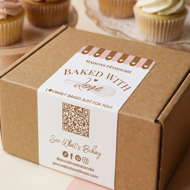 Bakat Med Kärlek Handritad Visp QR-kod Bageri Fraktsedel (Baked With Love Hand Drawn Whisk QR Code Bakery Label)