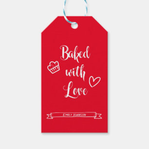 Bakat med Kärlek Personlig Namn Red & White Presentetikett