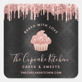 Bakat med kärlek Rose Gold Cupcake Glitter Svart Fyrkantigt Klistermärke