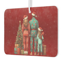 Bakåtvänd familj med tre julpJ:er