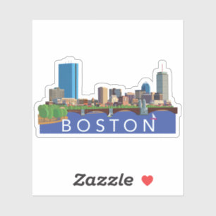 Bakbäckenet Boston Skyline Computer Illustration Klistermärken
