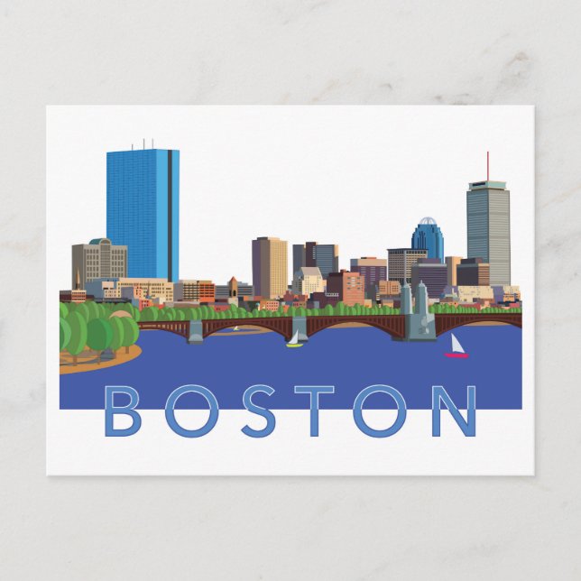 Bakbäckenet Boston Skyline Computer Illustration Vykort (Framsida)