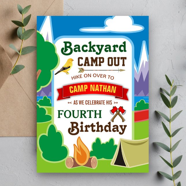 Bakbords-Camp Out | Camping Födelsedagsfest Inbjud Inbjudningar (Skapare uppladdad)