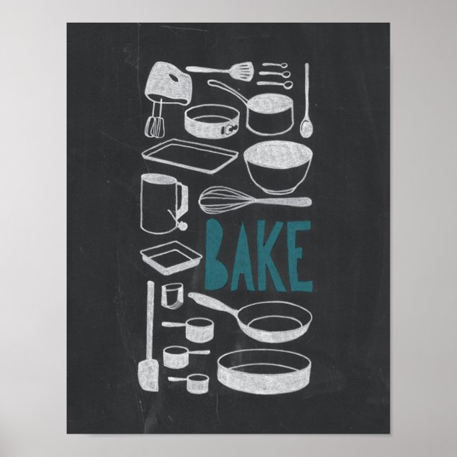 Bake - Chalkboard Kitchen Art Poster (Framsidan)