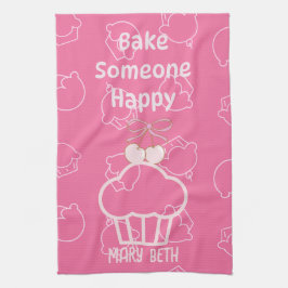 Bake lycklig rosa Kitchen Towels Kökshandduk