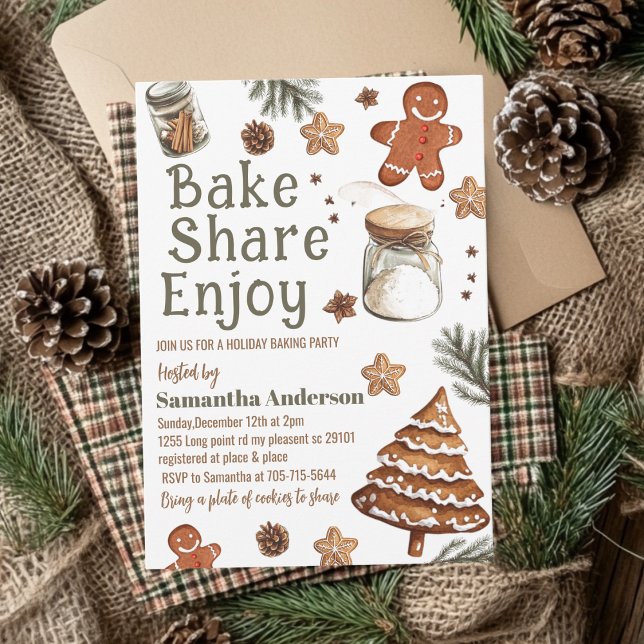 Bake  Njoy Vintage Grönt och Brunt jul Inbjudningar (Skapare uppladdad)