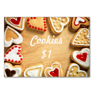 Bake Sale Bord-signalkortskookies på Wood Bordsnummer
