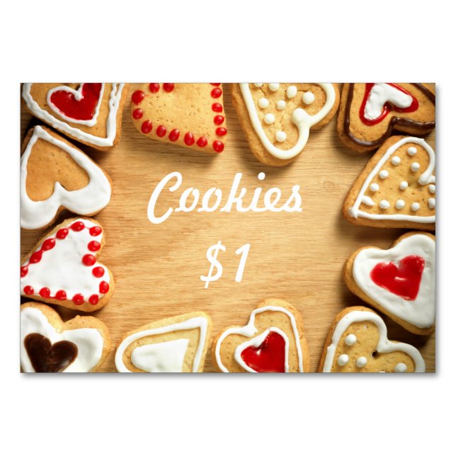 Bake Sale Bord-signalkortskookies på Wood Bordsnummer (Framsidan)