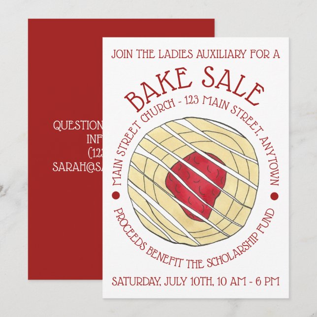 Bake Sale Breakfast Brunch Cherry Danish Pastry Inbjudningar (Fram/baksida)