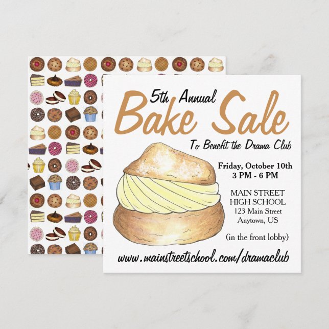 Bake Sale Donut Cuptårta Cream Puff Cake Paj Slice Inbjudningar (Fram/baksida)