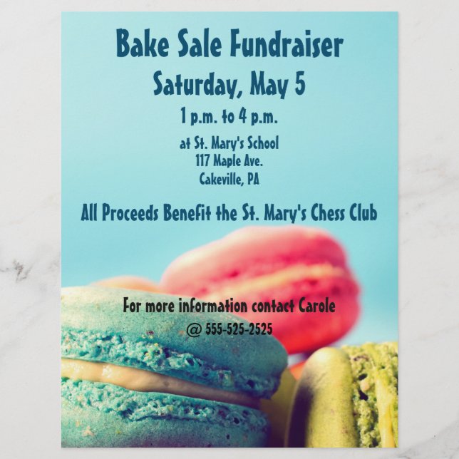 Bake Sale Fundraiser Flyer Colorful Macarons (Framsidan)