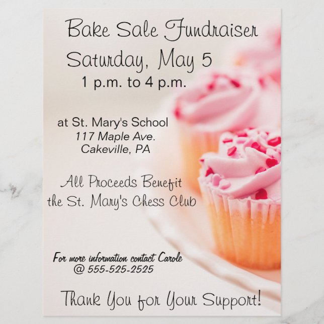 Bake Sale Fundraiser Flyer Rosa Muffins Design (Framsidan)