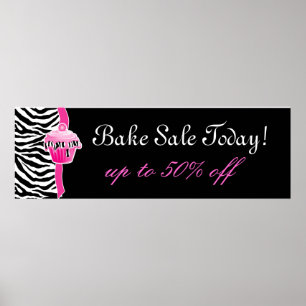 Bake Sale Poster Cute Zebra Cuptårta Rosa