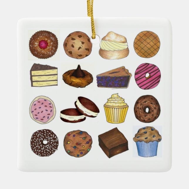 Bake Sale Treats Cuptårta Cookie Paj Brownie Donut Julgransprydnad Keramik (Framsida)