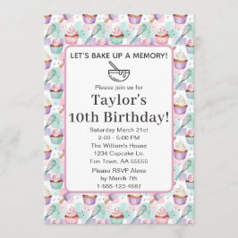 Bake Up Memory Fun Watercolor Cupcake Birthday Inbjudningar