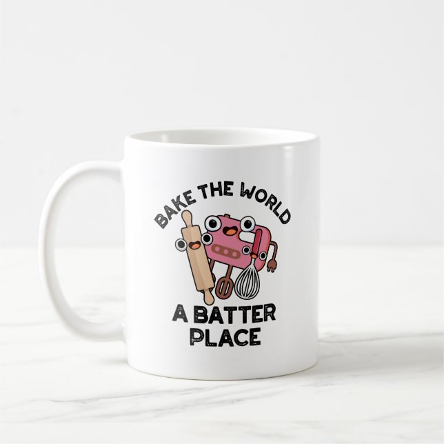 Bake World A Batter Ställe Funny Baking Pun Kaffemugg (Vänster)