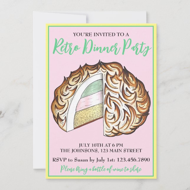 Baked Bombe Alaska Retro Midservermat Party Inbjudningar (Framsida)