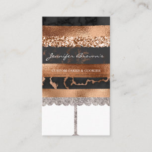 Baked Goods Cake Bakery Glitz Copper Marble Black Visitkort