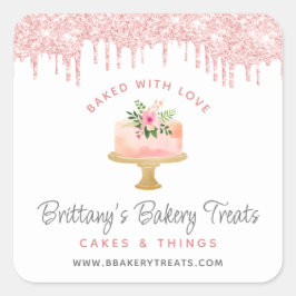 Baked With Love Bakery Cake Blush Rosa Glitter Fyrkantigt Klistermärke