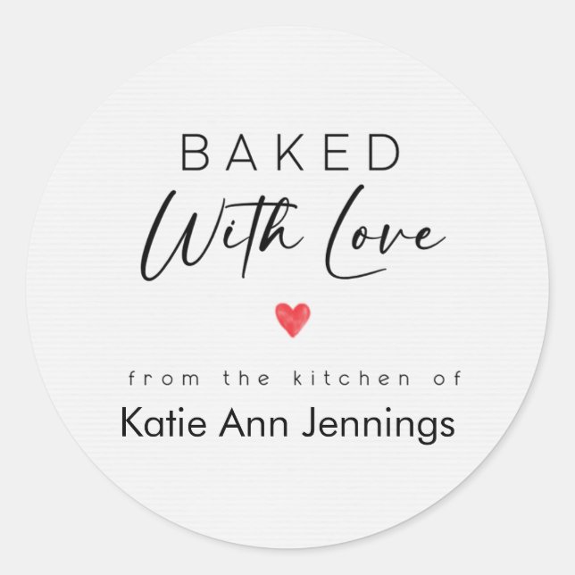 Baked With Love Label From the Kitchen Of Sticker Runt Klistermärke (Framsida)