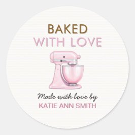 Baked with Love Stickers Labels with Pink Mixer Runt Klistermärke