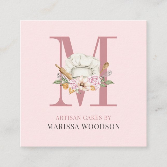 Baker Baker Pastry Chef Bakers Verktyg Rosa Square Fyrkantigt Visitkort (Framsida)