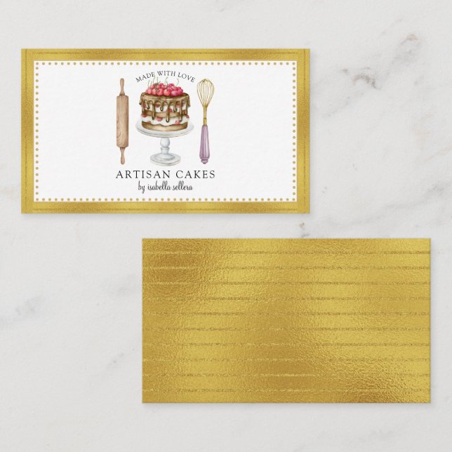 Baker Bakery Elegant Cake Baking Utensils Visitkort (Fram/baksida)