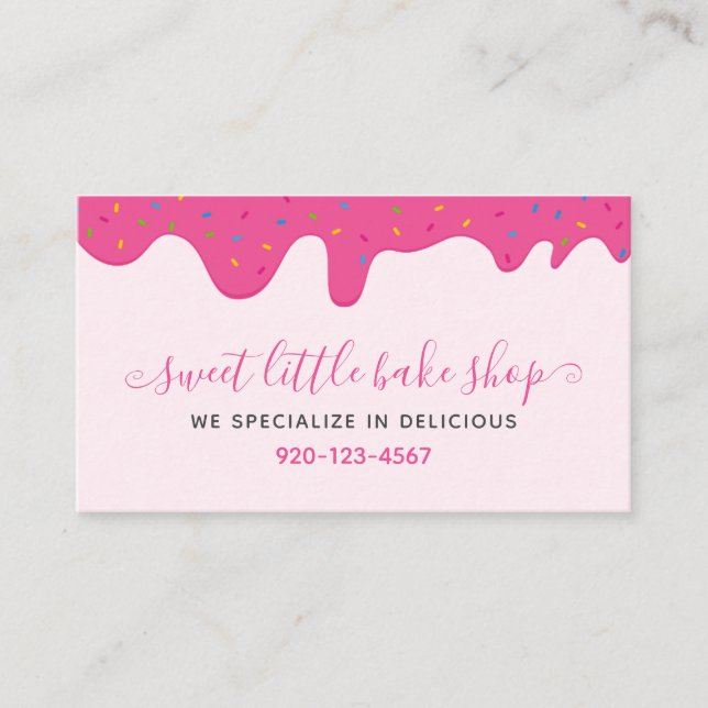 Baker Bakery Frops Drips Sprinkles Rosa QR-kod Visitkort (Framsida)