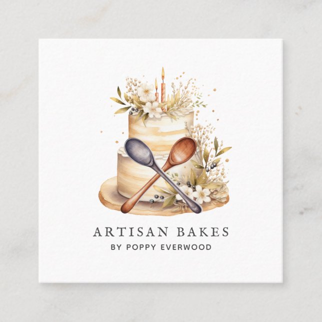Baker Bakery Pastry Chef Cake Utensils Fyrkantigt Visitkort (Framsida)