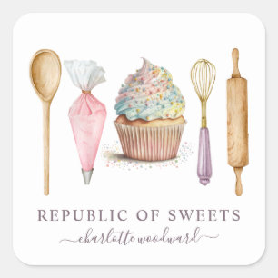 Baker-bakverk Chef Bakers Utensils-produktetikette Fyrkantigt Klistermärke