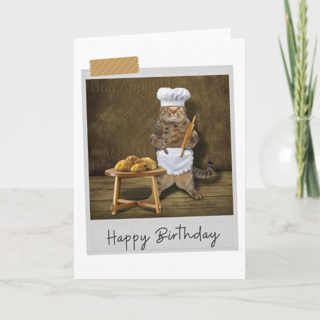 Baker Cat Funny Birthday Card Kort (Framsida)