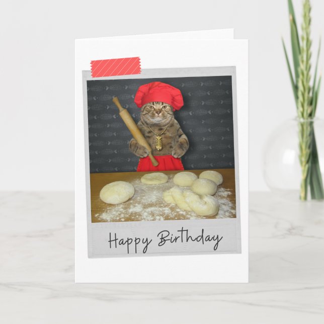 Baker Cat Funny Birthday Card Kort (Framsida)