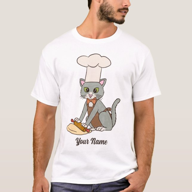 Baker Cat - Grått Tom Pastry Chef Cat Lover T Shirt (Framsida)