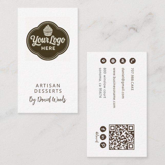 Baker Custom Logo Espresso Brown QR Code Visitkort (Fram/baksida)