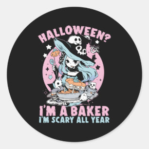 Baker Halloween Baking Bake Scary Bus eller godis Runt Klistermärke