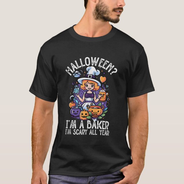 Baker Halloween Costume Baking Bake Scary Trick el T Shirt (Framsida)