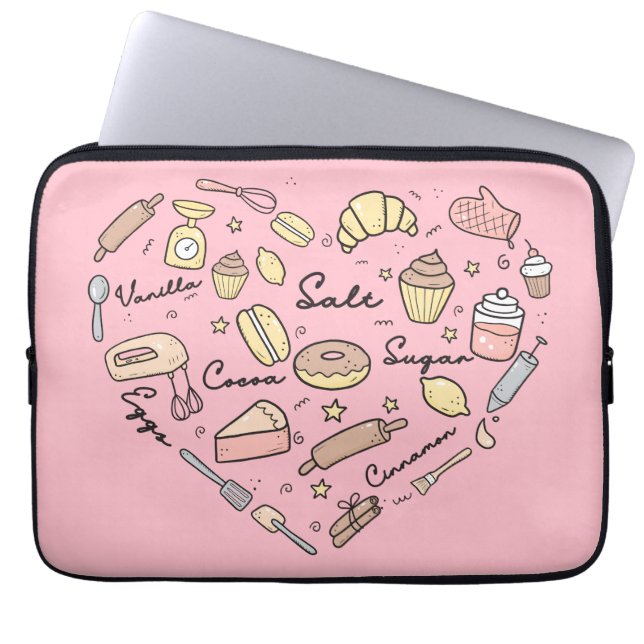 Baker Heart Funny Bakery Baking Pastry Chef Laptop Fodral (Framsidan)