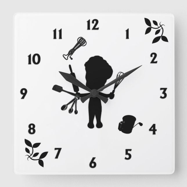 Baker juggles hans utensils/Verktyg Fyrkantig Klocka (Framsida)