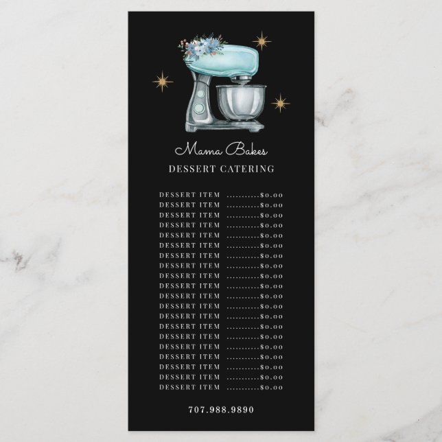 Baker Konditor Vattenfärg Bakredskap Svart Meny (Framsida)