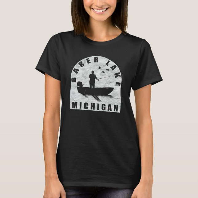 Baker Lake Fiske Michigan T Shirt (Framsida)