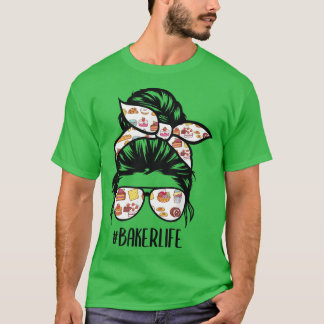 Baker Life Messy Bun Hair bakar lustigt bakverk T Shirt