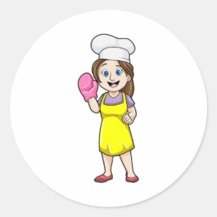 Baker med kokande apron och ugnhandskar runt klistermärke