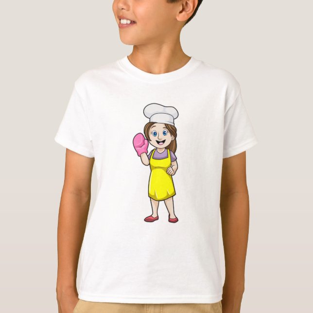 Baker med kokande apron och ugnhandskar t shirt (Framsida)
