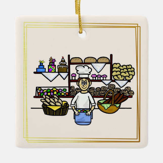 Baker på hans bakerijulprydnad julgransprydnad keramik (Framsida)