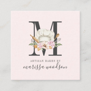 Baker Pastry Chef Bakers Verktyg Monogrammed Rosa  Fyrkantigt Visitkort