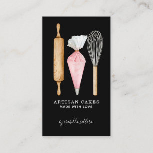 Baker Pastry Chef Baking Utensils Black Business Visitkort