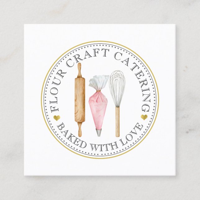 Baker Pastry Chef Dessert Caterer Bakers Verktyg Fyrkantigt Visitkort (Framsida)