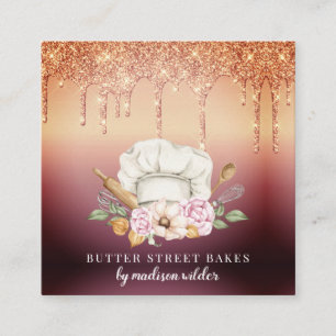 Baker Pastry Chef Glitter Drives Ro Guld Fyrkantigt Visitkort