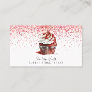 Baker Pastry Chef Red Velvet Cupaka Rosa Glitter Visitkort